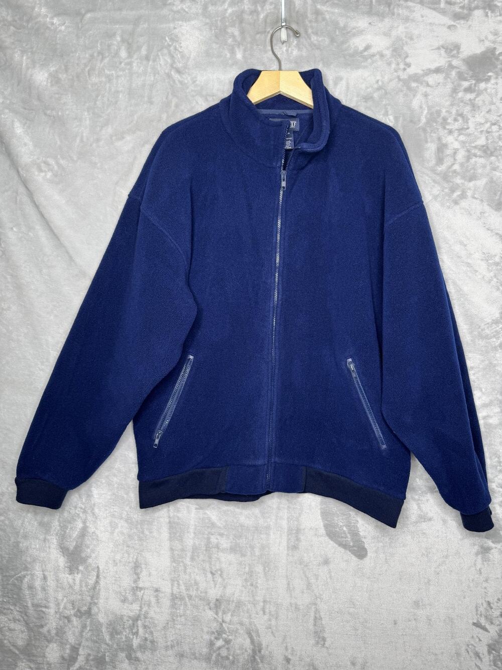 Vintage Lands' End Bomber Jacket Mens Large 42-44 Blue Polartec Fleece USA 90s